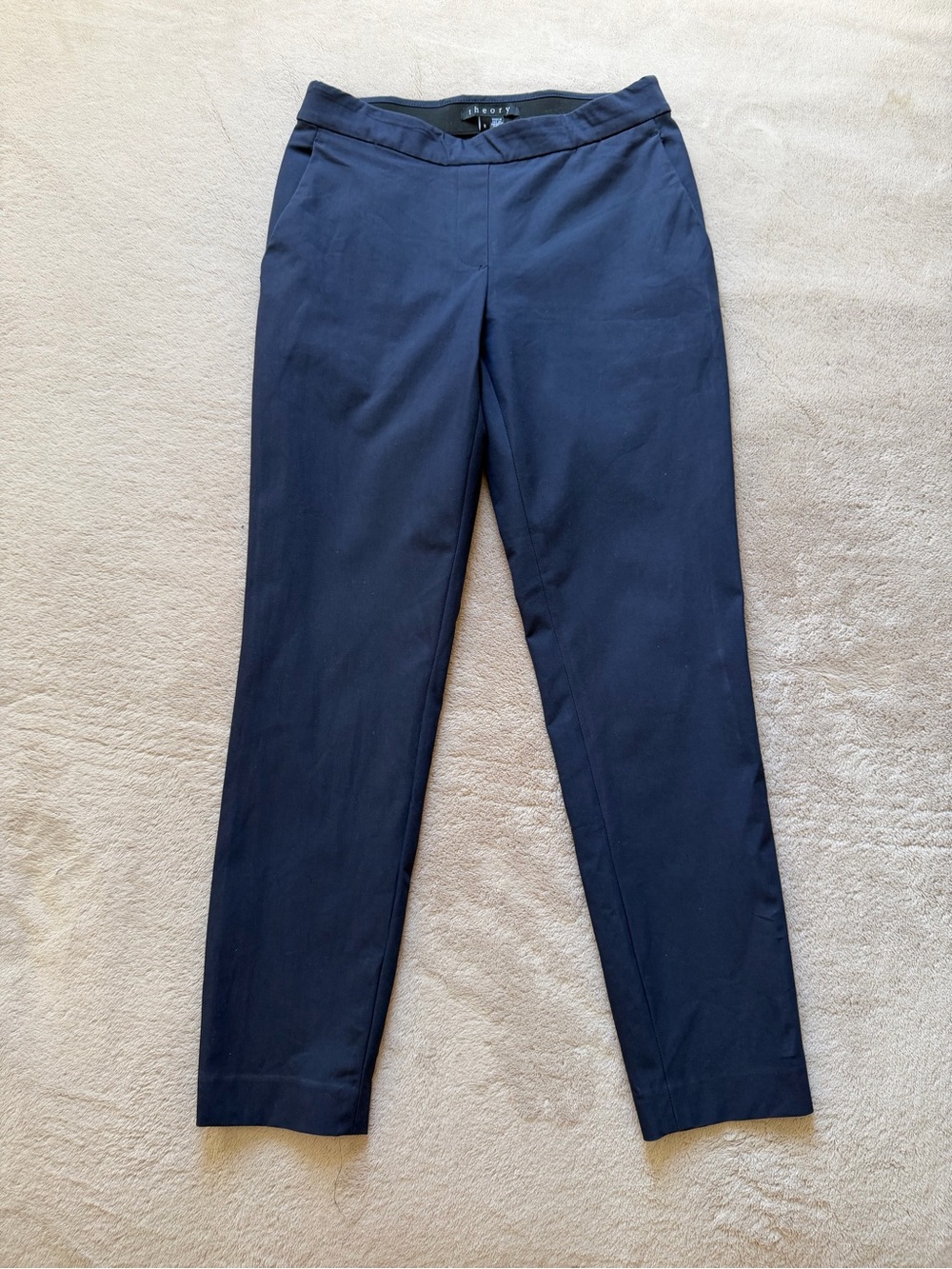 Theory Navy Blue Stretch Straight Leg Pants Size 0 Made in USA